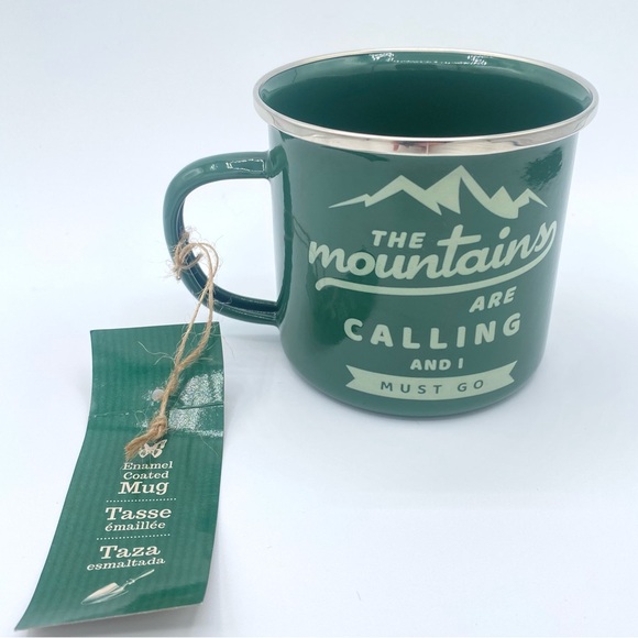 NEW Metal Hiking Outdoors Mountains Theme Coffee Tea Mug Green Lightweight Camp - Picture 1 of 9